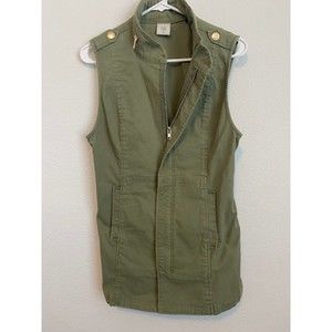 CABI Explorer Utility Vest Olive Green Army Jacket Full Zip Womens XS
